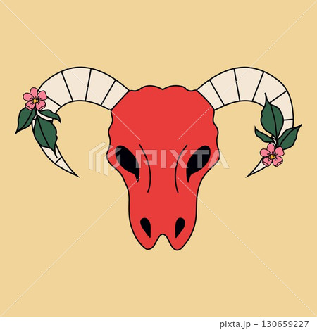Gothic Floral Horned Skull Design 130659227