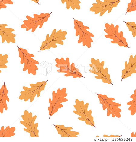 Seamless pattern of oak leaves. Vector illustration, autumn background of yellow and orange leaves. 130659248