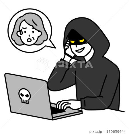 老人にオレオレ詐欺をするハッカー 老人にオレオレ詐欺をするハッカー 130659444