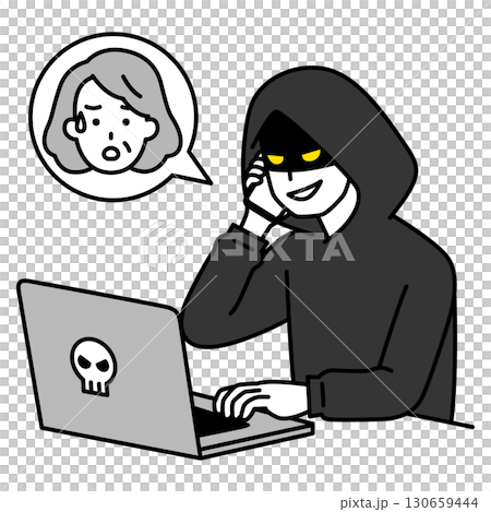 老人にオレオレ詐欺をするハッカー 老人にオレオレ詐欺をするハッカー 130659444