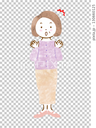 驚いた表情とポーズのシニア女性の手描きイラスト 130660125
