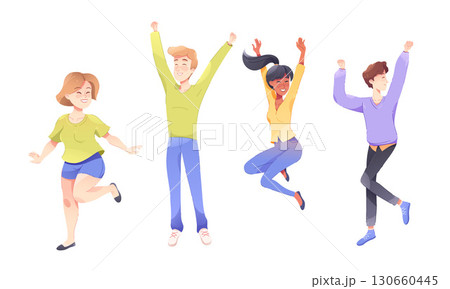 A Joyful Group of Friends is Happily Celebrating Together in a Fun and Colorful Way 130660445