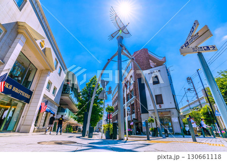 日本の横浜都市景観　横浜の人気ショッピングストリート・元町などを望む 130661118