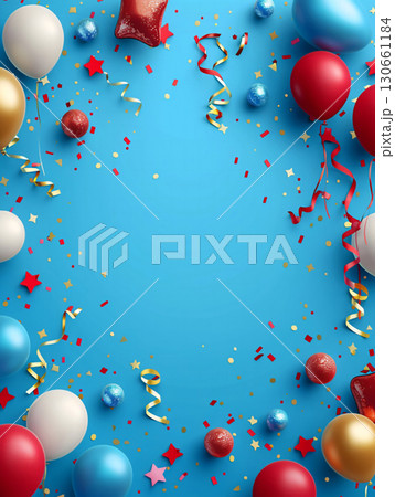 Party helium star balloons for event design on blue background. Birthday wallpaper for design 130661184