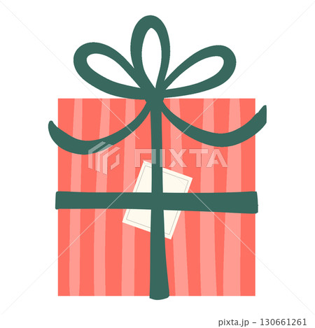 赤色と緑色、ストライプの正方形プレゼントボックス　Red and green striped  sq 130661261