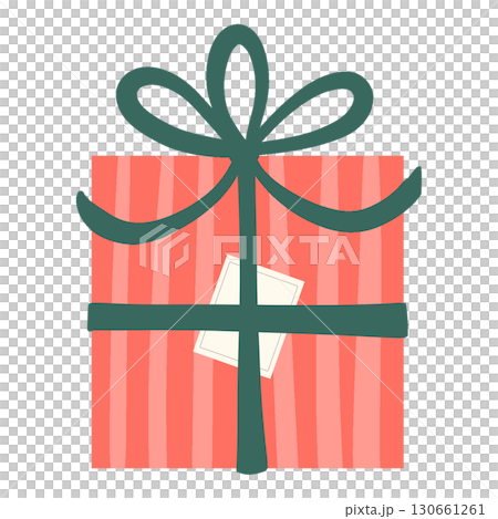 赤色と緑色、ストライプの正方形プレゼントボックス　Red and green striped  sq 130661261