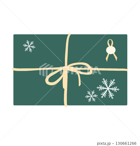 リボンと雪の結晶が付いた緑色のプレゼントボックス A green gift box with a r リボンと雪の結晶が付いた緑色のプレゼントボックス A green gift box with a r 130661266