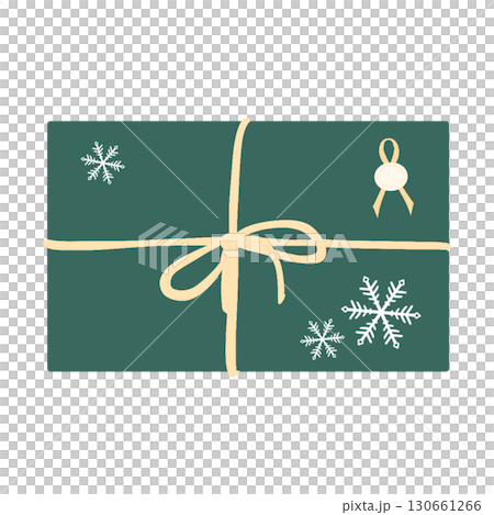 リボンと雪の結晶が付いた緑色のプレゼントボックス A green gift box with a r リボンと雪の結晶が付いた緑色のプレゼントボックス A green gift box with a r 130661266