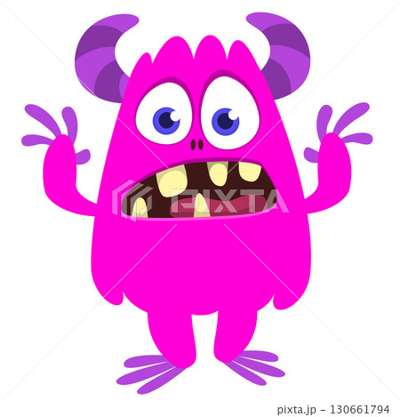Cartoon funny monster character design with funny face expression. Halloween vector illustration 130661794