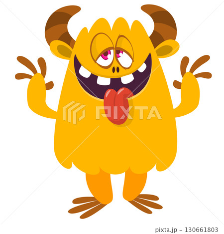 Cartoon funny monster character design with funny face expression. Halloween vector illustration 130661803