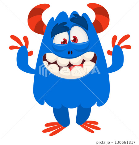 Cartoon funny monster character design with funny face expression. Halloween vector illustration 130661817