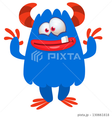 Cartoon funny monster character design with funny face expression. Halloween vector illustration 130661818