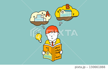 どちらの学校を選ぶべきか？志望校を検討する学生のイラスト 130661866