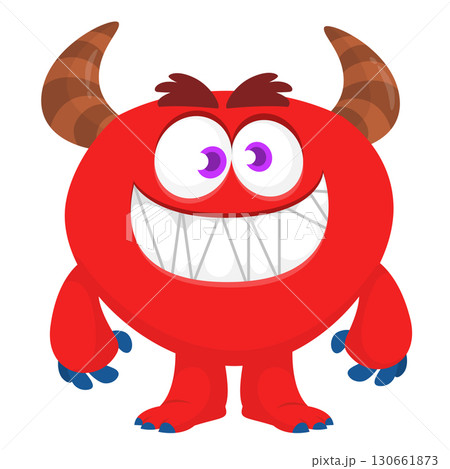 Cartoon funny monster character design with funny face expression. Halloween vector illustration 130661873
