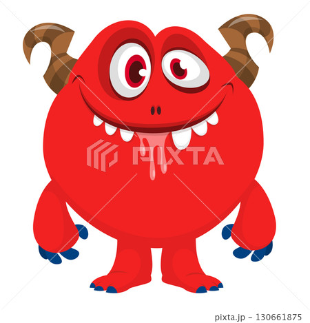 Cartoon funny monster character design with funny face expression. Halloween vector illustration 130661875