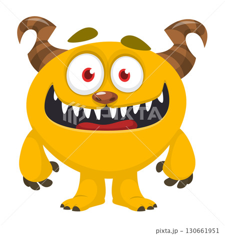 Cartoon funny monster character design with funny face expression. Halloween vector illustration 130661951