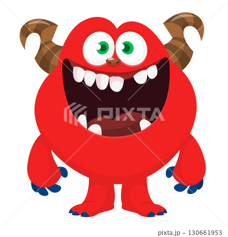 Cartoon funny monster character design with funny face expression. Halloween vector illustration 130661953