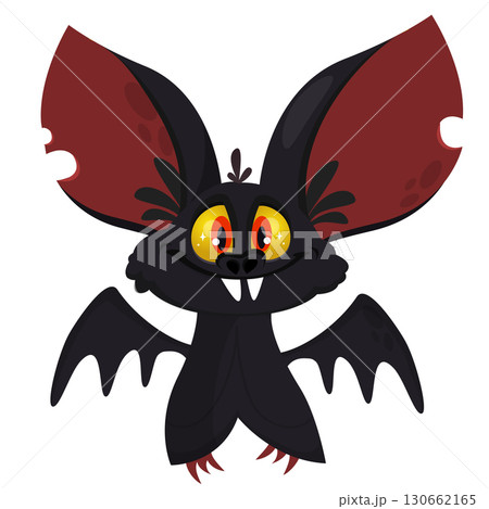 Cartoon black funny flying bat. Halloween vector bat vampire Cartoon black funny flying bat. Halloween vector bat vampire 130662165