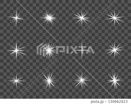 Collection of Bright Sparkle Effects on Transparent Background for Design and Decoration. 130662823