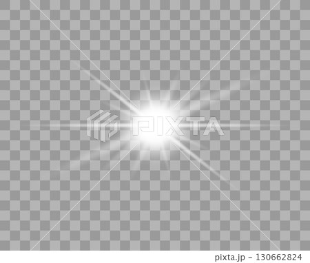 Bright White Light Burst Effect with Transparent Background for Design Uses. 130662824