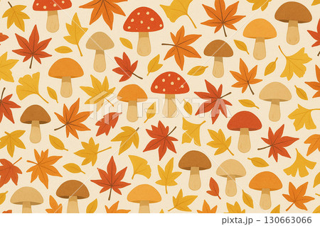 きのこシリーズ：きのこと紅葉の秋パターン1 130663066