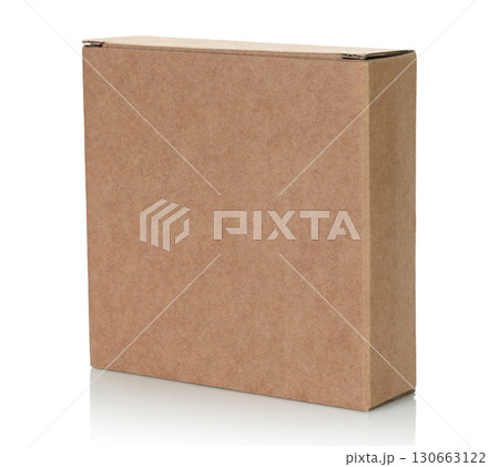 Thin kraft cardboard box, isolated on transparent background. Minimal, eco-friendly packaging concept, versatile for storage, gifts, shipping, and product presentation 130663122