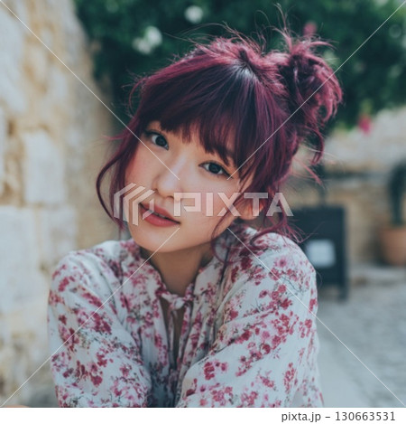 ロングお団子の女性 130663531