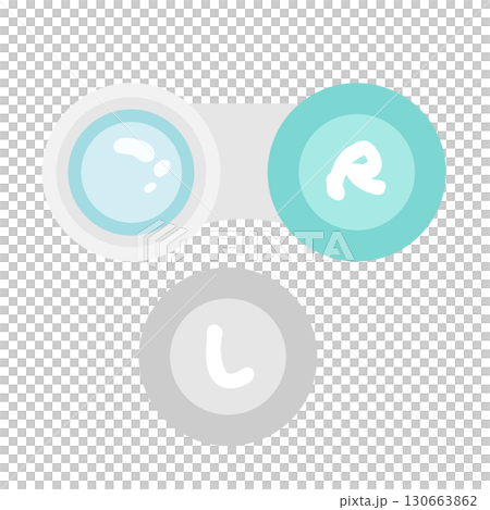 Contact lenses in a contact lens case (left) Illustration 130663862