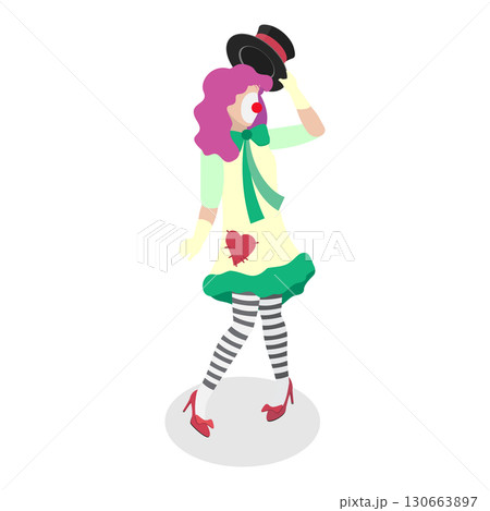 3D Isometric Flat Vector Set of Clowns, Collection of Funny and Colorful Circus Cartoon Characters. Item 2 130663897