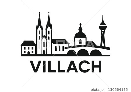 City skyline with iconic buildings and landmarks, Villach 130664156