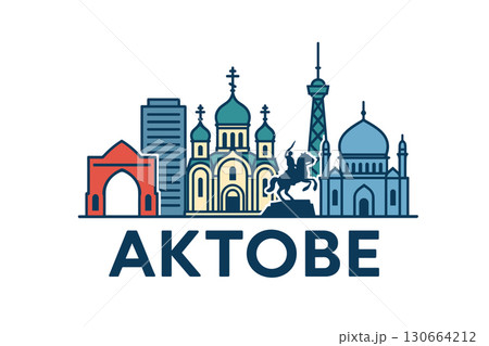 City skyline with iconic buildings and landmarks, Aktobe 130664212