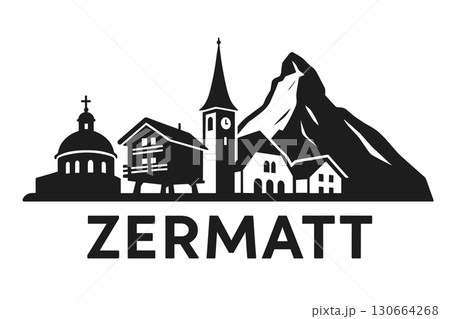 City skyline with iconic buildings and landmarks, Zermatt 130664268