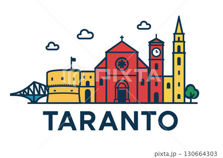 City skyline with iconic buildings and landmarks, Taranto 130664303