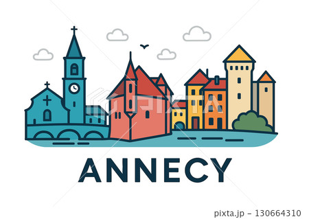 City skyline with iconic buildings and landmarks, Annecy City skyline with iconic buildings and landmarks, Annecy 130664310