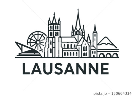 City skyline with iconic buildings and landmarks, Lausanne 130664334