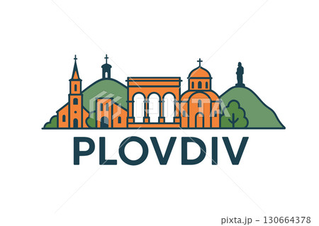 Plovdiv city skyline with iconic buildings and landmarks 130664378