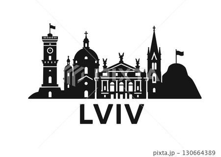 Lviv city skyline with iconic buildings and landmarks 130664389