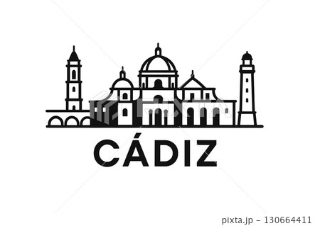 C?diz city skyline with iconic buildings and landmarks 130664411