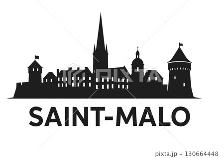 Saint-Malo skyline with cathedral, fort, beach and walled ramparts 130664448
