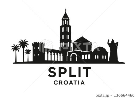 Split skyline with palace, cathedral, promenade and hill backdrop 130664460