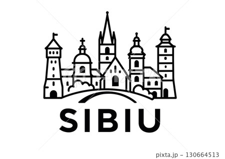 Sibiu city skyline with iconic buildings and landmarks 130664513