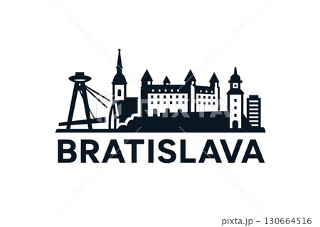 Bratislava city skyline with iconic buildings and landmarks 130664516