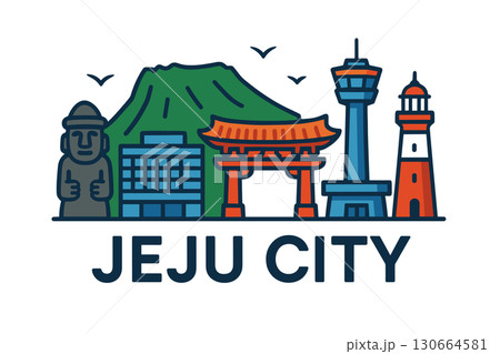 Jeju City skyline with iconic buildings and landmarks Jeju City skyline with iconic buildings and landmarks 130664581