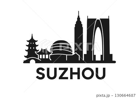 Suzhou city skyline with iconic buildings and landmarks 130664687