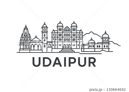 Udaipur city skyline with iconic buildings and landmarks 130664692