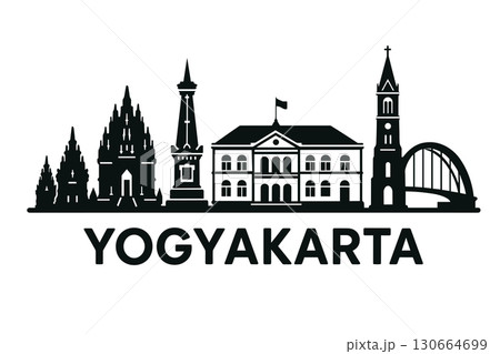 Yogyakarta city skyline with iconic buildings and landmarks 130664699