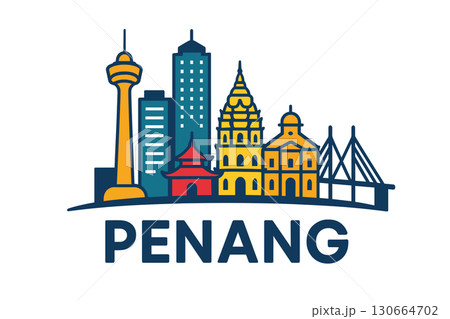 Penang city skyline with iconic buildings and landmarks 130664702
