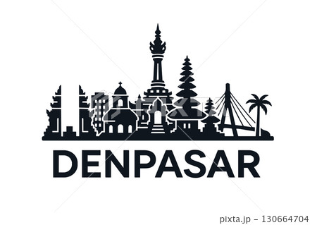 Denpasar city skyline with iconic buildings and landmarks 130664704