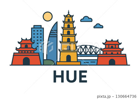 Hue city skyline with iconic buildings and landmarks 130664736