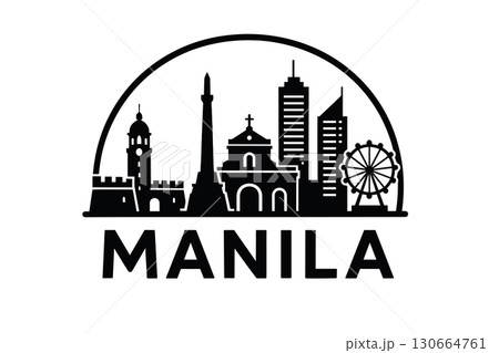Manila city skyline with iconic buildings and landmarks 130664761
